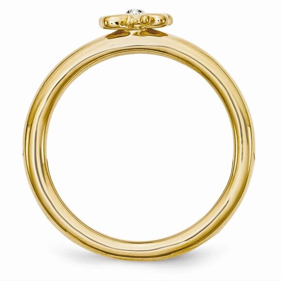 Gold Tone Sterling Silver .005 Ct I3 H-I Diamond 6mm Clover Ring Sz 5 - Picture 2 of 4